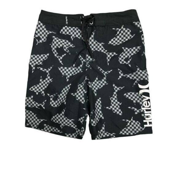 Hurley Other - Hurley Swim Trunks Boys 16/28 Black Checker Sharks Shorts Back Pocket 9 Inseam